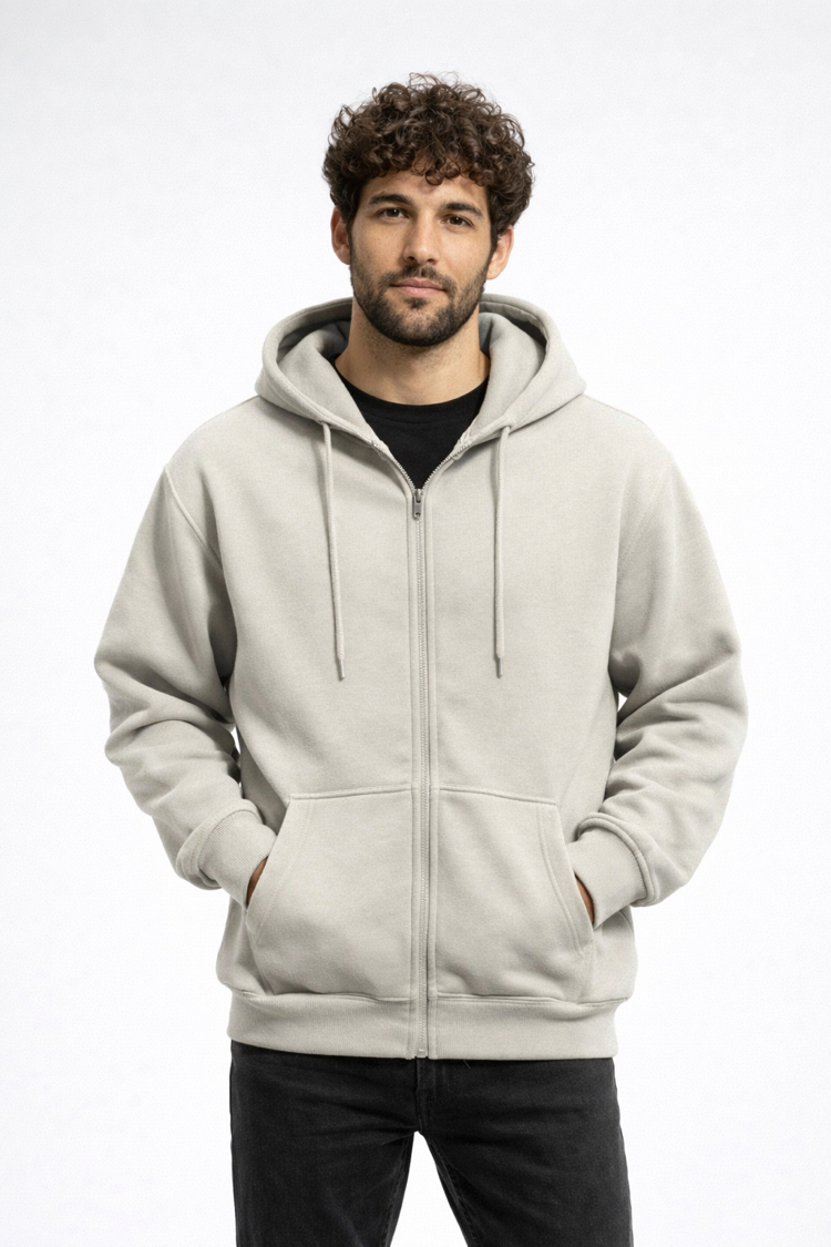 3 iplik Şardonlu Basic Yeni Gri Fermuarlı Sweatshirt