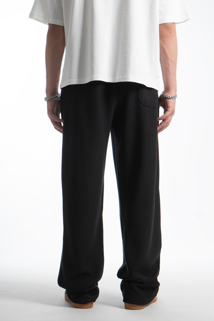 Waffle Kumaş Siyah Baggy Pantalon