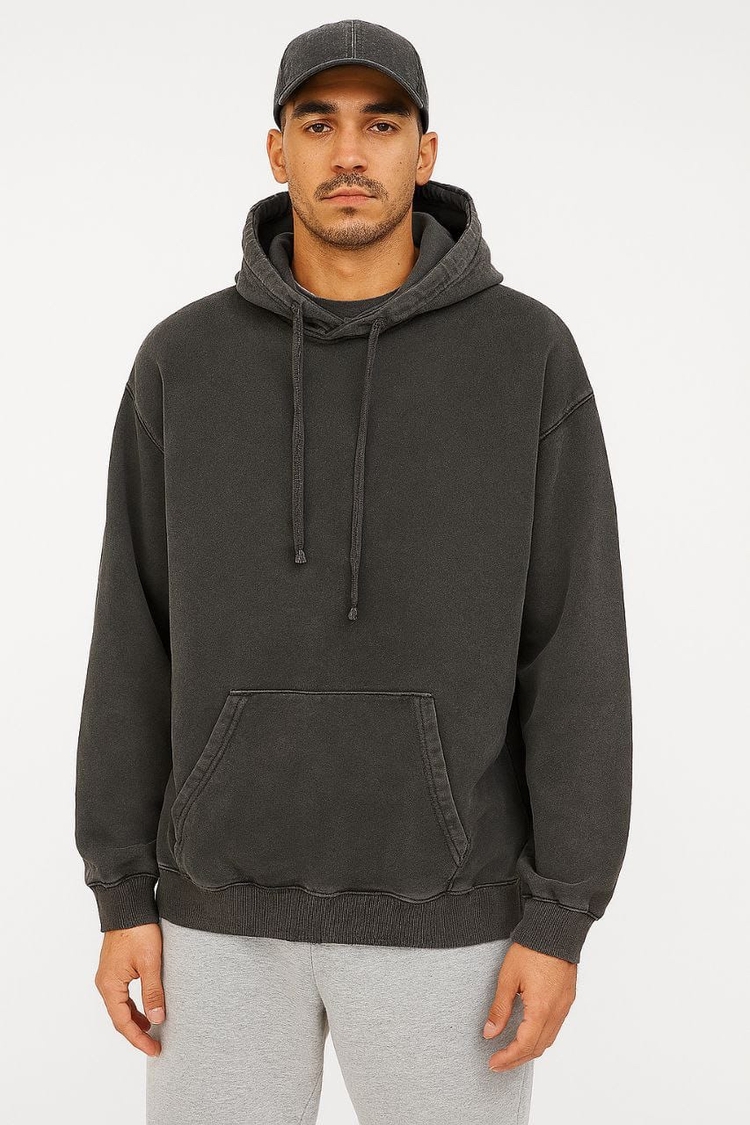 Asit Yıkamalı Basic Oversize Hoodie