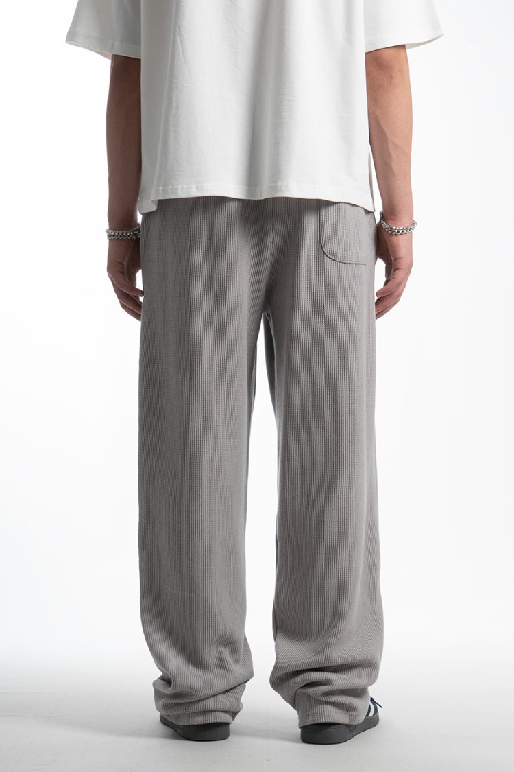 Waffle Kumaş Gri Baggy Pantalon