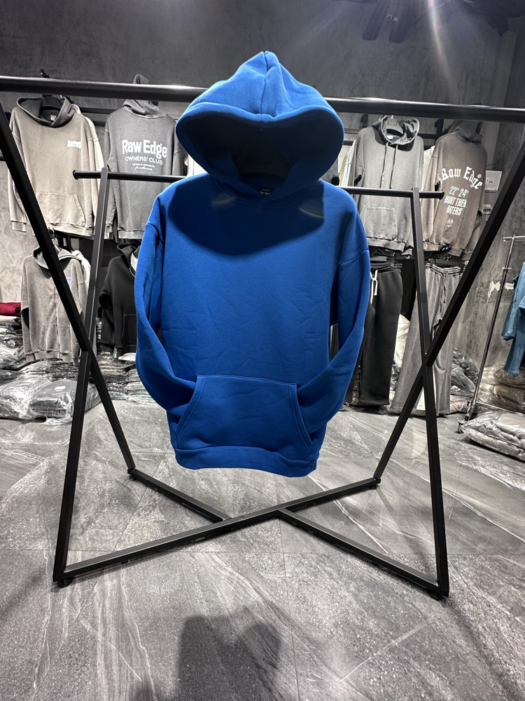 3 iplik Şardonlu Mavi Oversize Hoodie