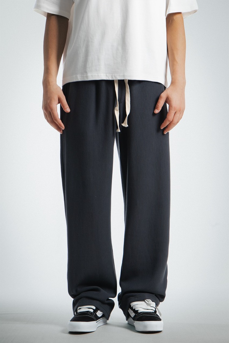 Waffle Kumaş Antrasit Baggy Pantalon