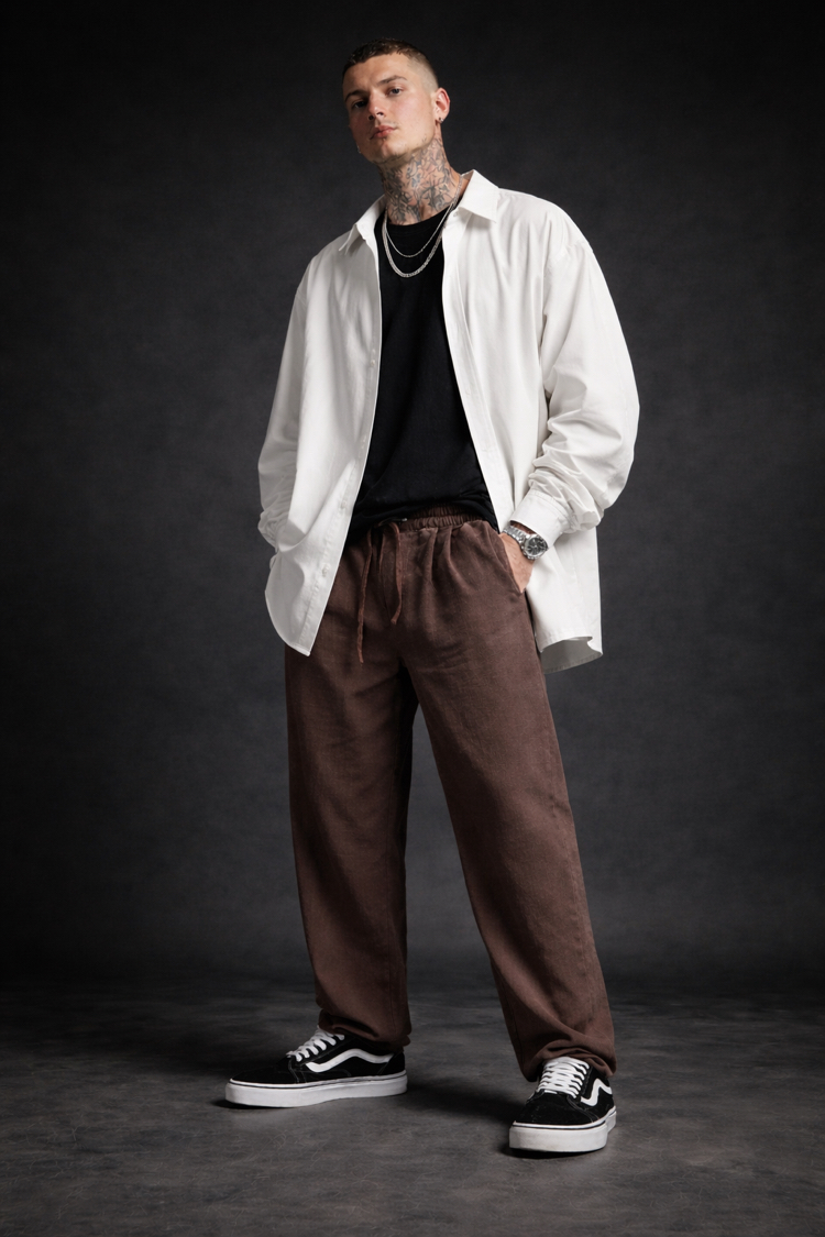 Two Bucks Keten Baggy Kalıp Kahverengi Pantalon