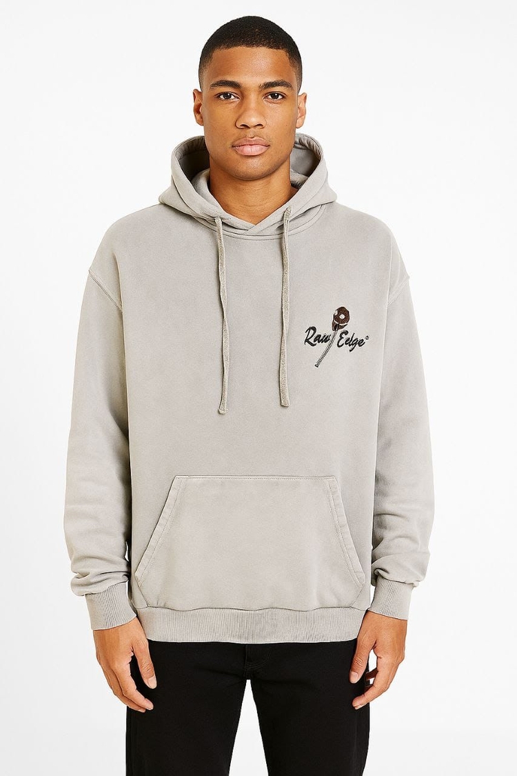 Oversize 3 İplik Asit Yıkamalı Hoodie – Raw Edge Skull Print
