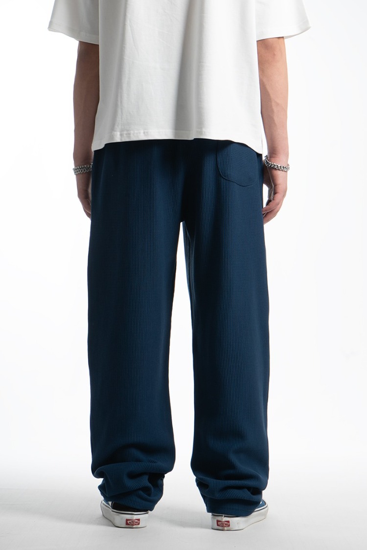 Waffle Kumaş Lacivert Baggy Pantalon