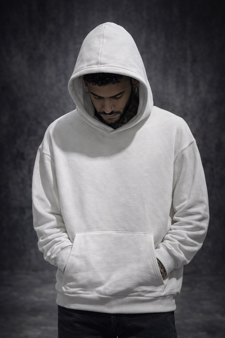 3 iplik Şardonlu Ekru Oversize Hoodie