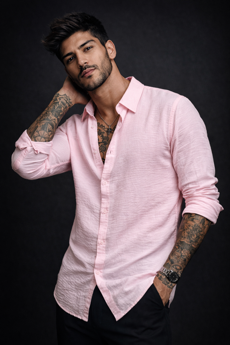 TWO BUCKS PEMBE PERA KETEN GÖMLEK – RELAX FIT