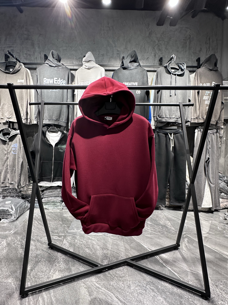3 iplik Şardonlu Bordo Oversize Hoodie