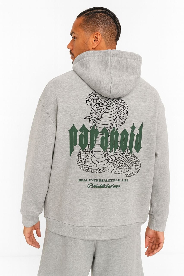 Paranoid Baskılı Fermuarlı Oversize Hoodie