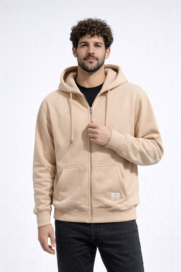 3 iplik Şardonlu Basic Ten Rengi Fermuarlı Sweatshirt