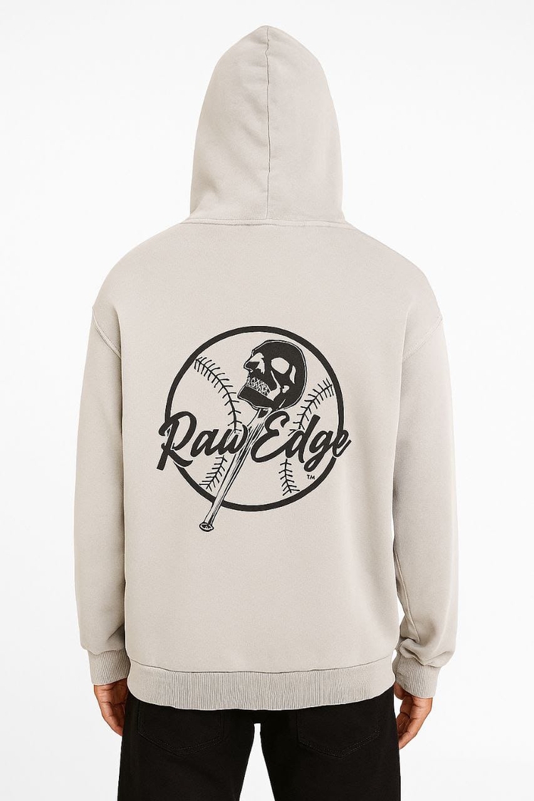 Oversize 3 İplik Asit Yıkamalı Hoodie – Raw Edge Skull Print