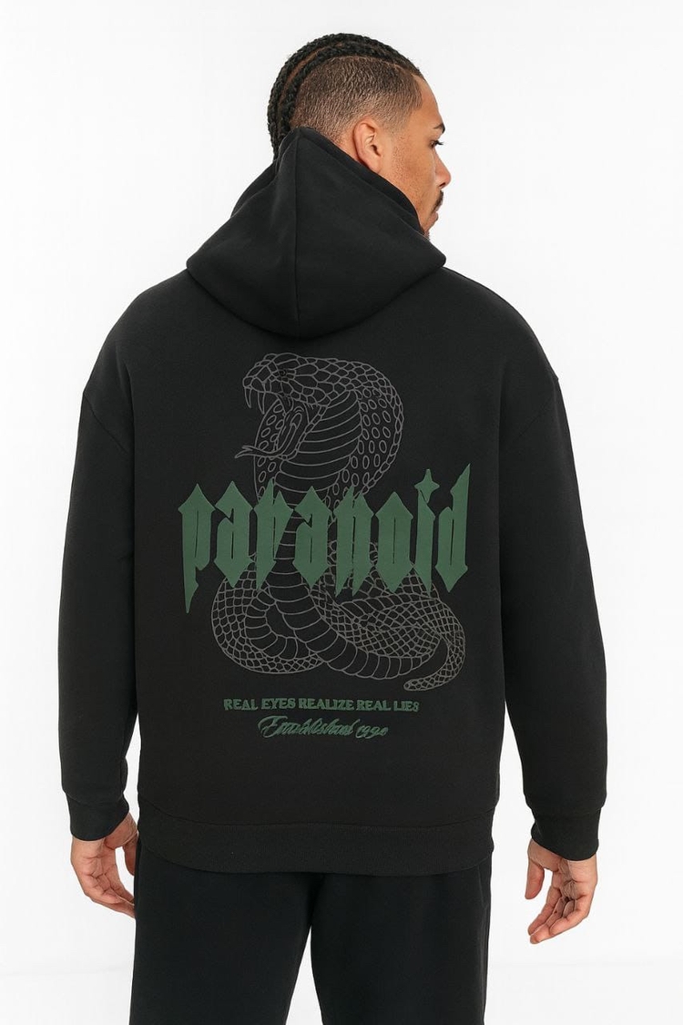 Paranoid Baskılı Fermuarlı Oversize Hoodie