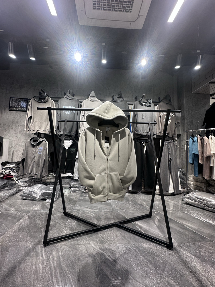 3 iplik Şardonlu Basic Yeni Gri Fermuarlı Sweatshirt