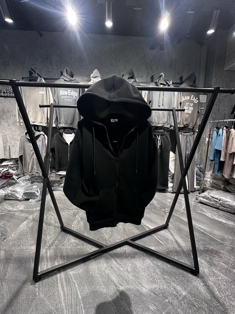 3 iplik Şardonlu Basic Siyah Fermuarlı Sweatshirt