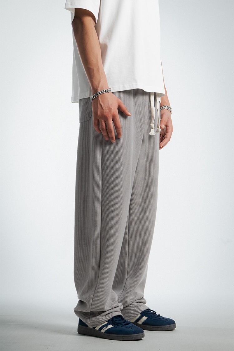 Waffle Kumaş Gri Baggy Pantalon