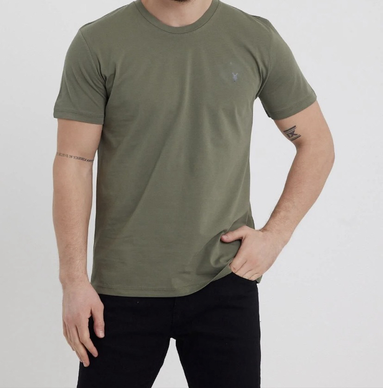 Standart Kalıp Basic Bisiklet Yaka Nakış Detaylı Erkek T-Shirt