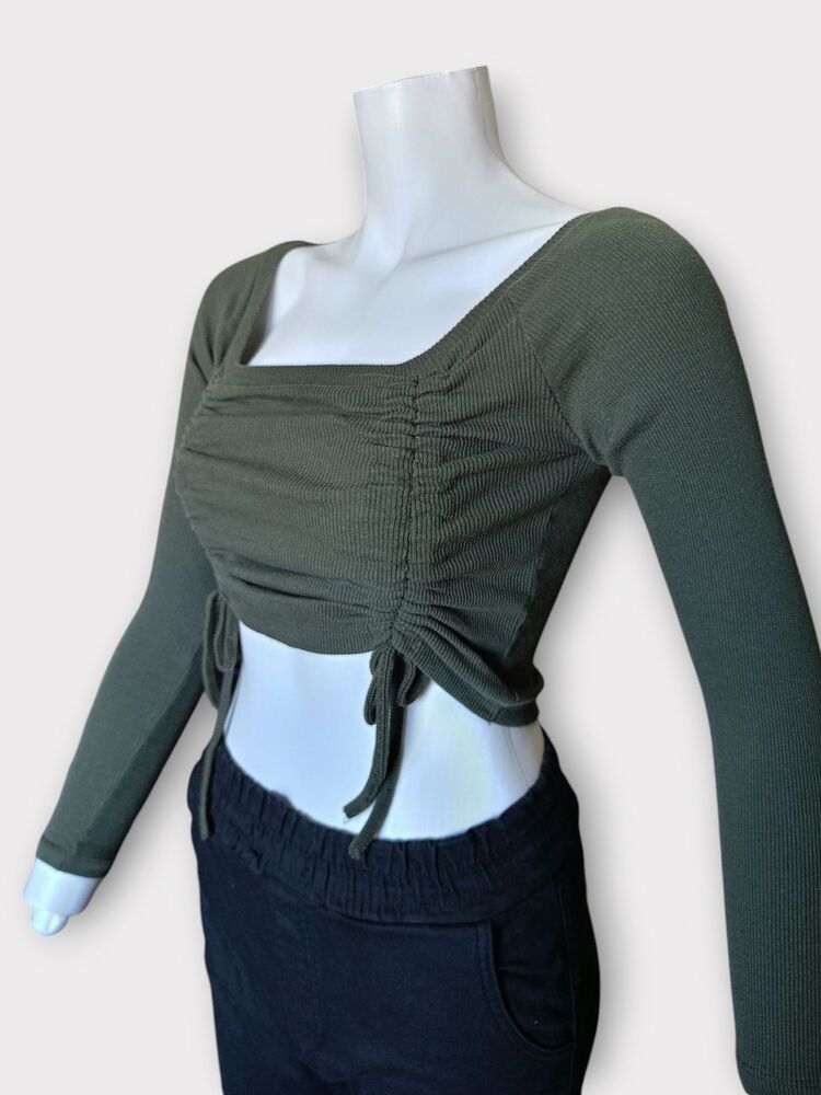 Haki Yeşil Yanları Büzgülü Crop