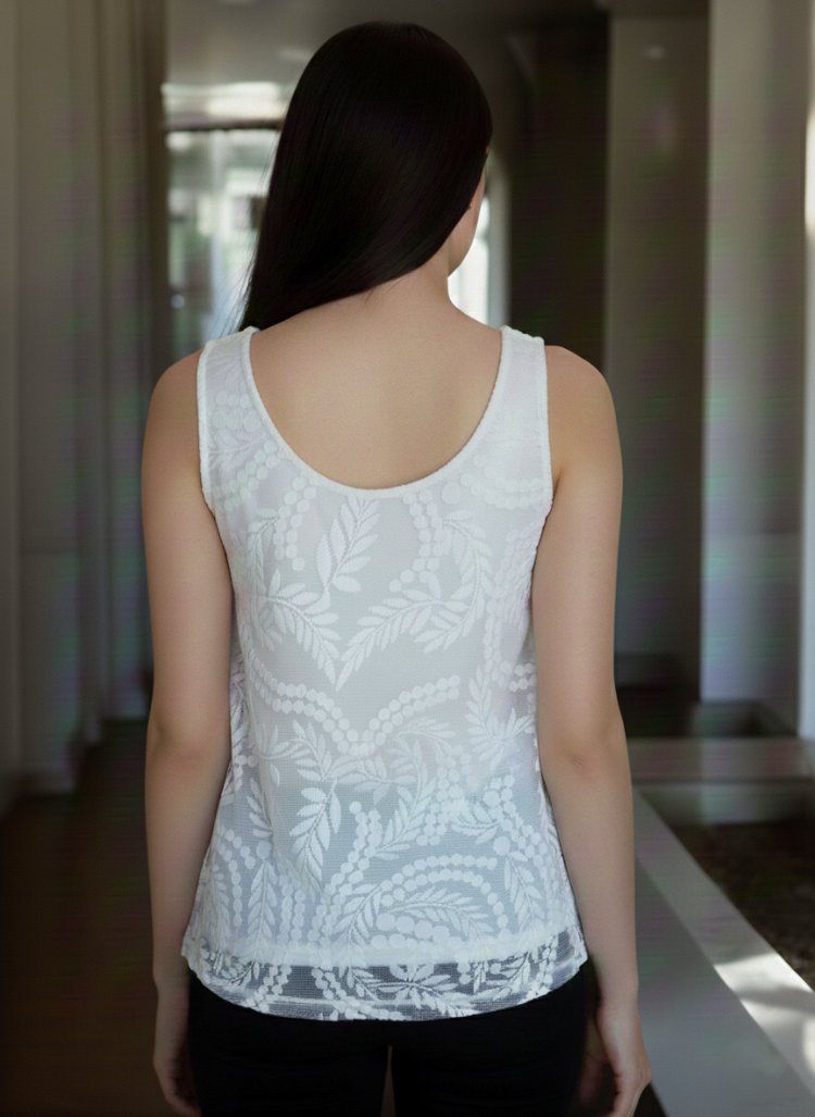 Beyaz Tüllü Kolsuz T-shirt