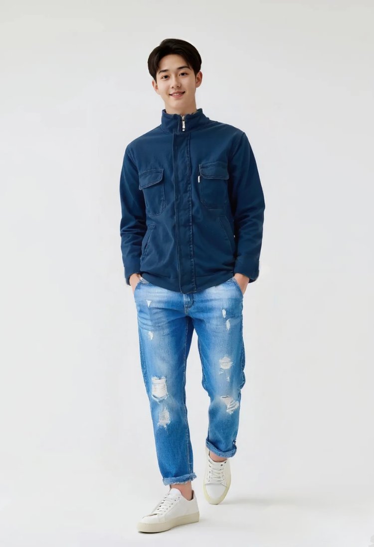 Vintage Lacivert Fermuarlı Kalın Denim Mont