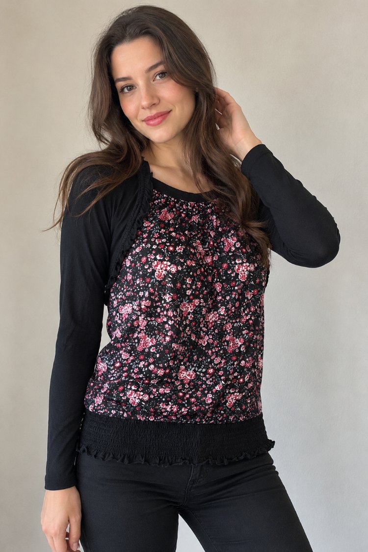 Çiçek Desenli Bolero Detaylı Bluz 