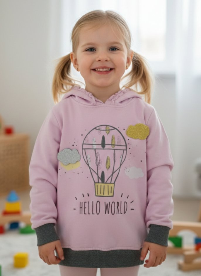 Kapüşonlu Baskılı Kız Çocuk Sweatshirt