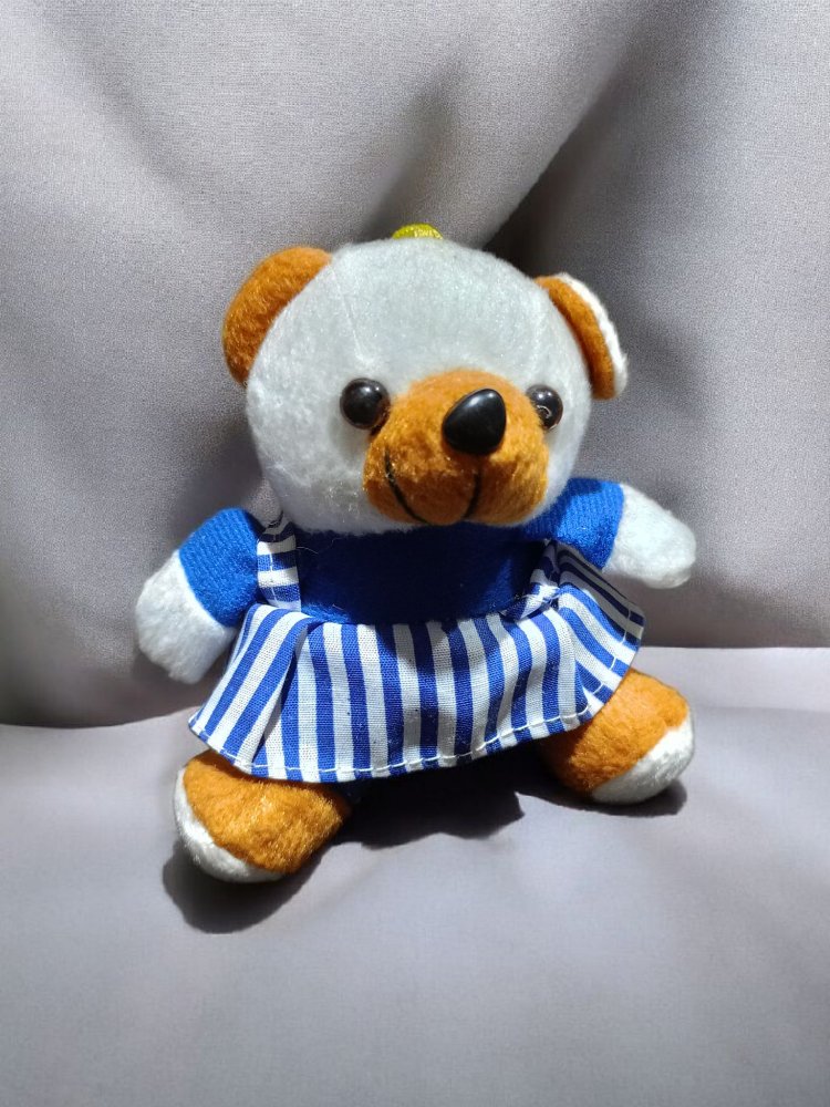 Çizgili Elbise Giyen Peluş Ayı Anahtarlık