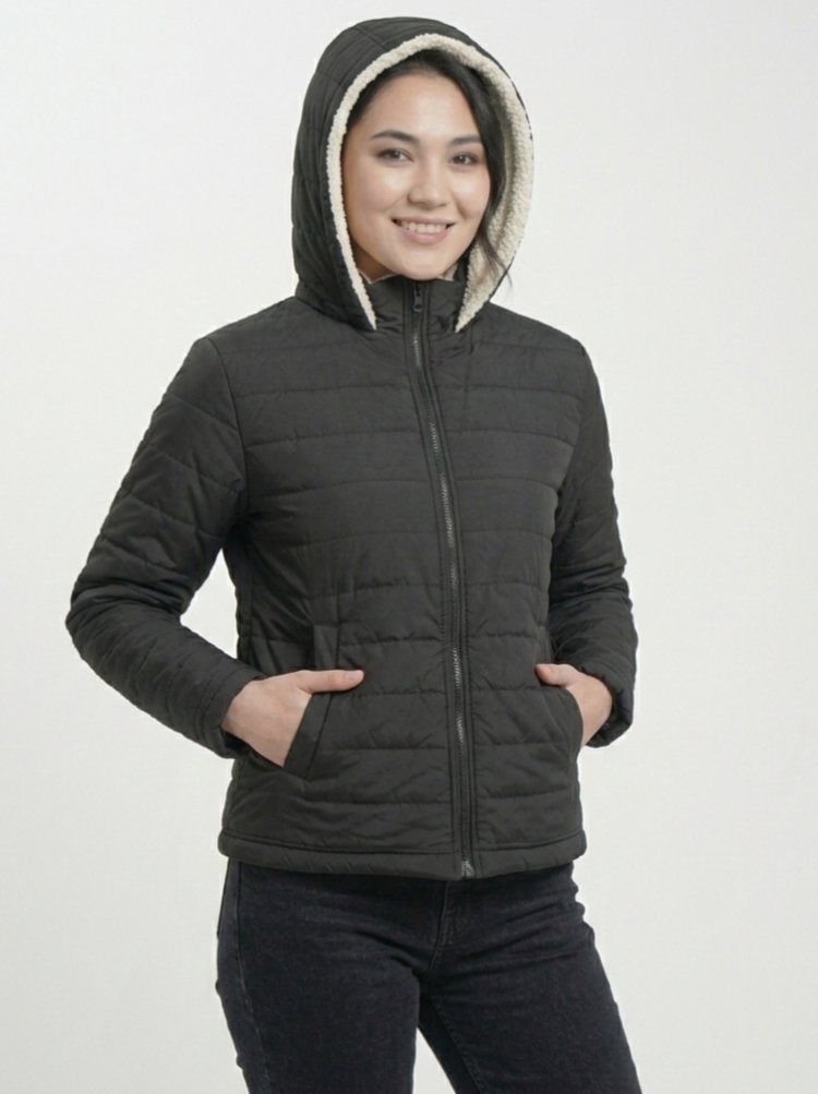 Siyah İçi Polarlı Unisex Kışlık Mont