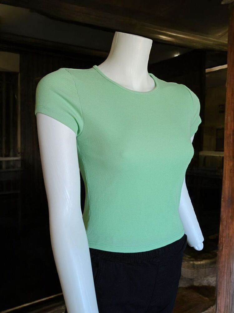Bisiklet Yaka Fitilli Yeşil T-shirt