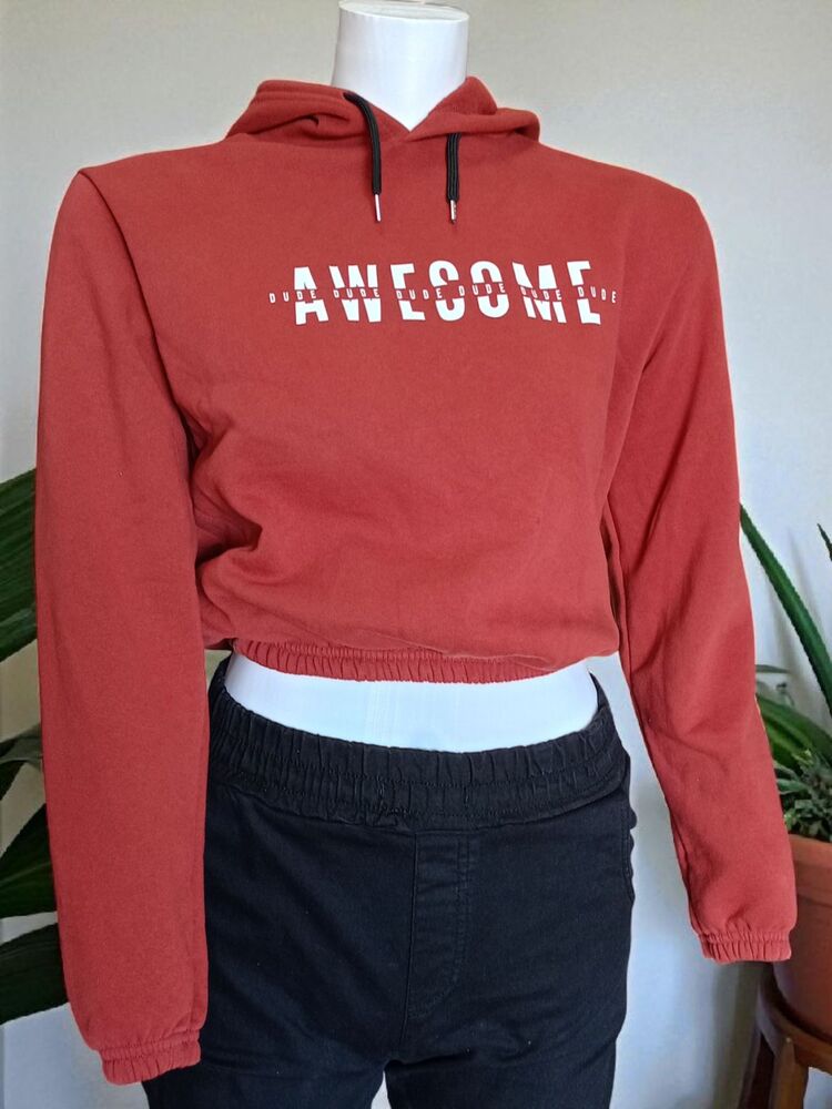 Baskılı Kapüşonlu Crop Sweatshirt
