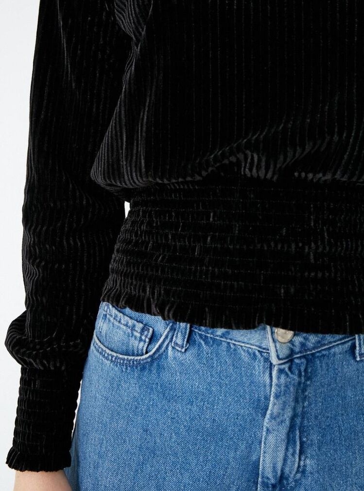 Kadife Fitilli Belden Büzgülü Sweatshirt