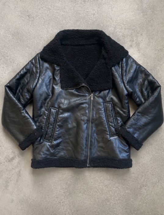 Suni Deri Biker İçi Kürklü Ceket/Mont