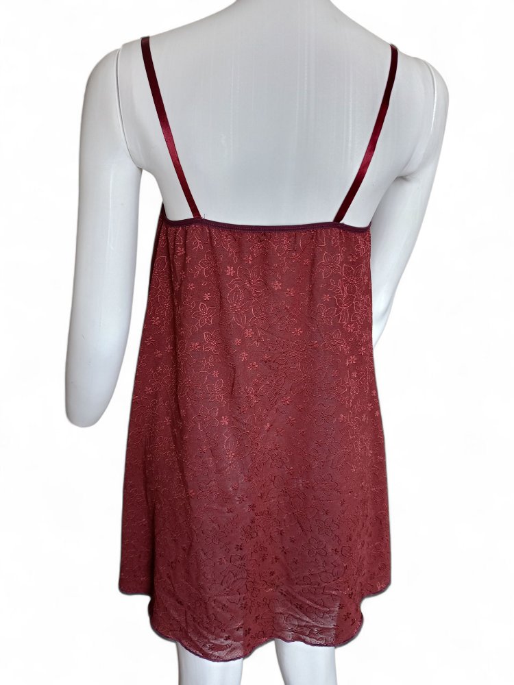 Bordo Dantelli İp Askılı Mini Gecelik Takım