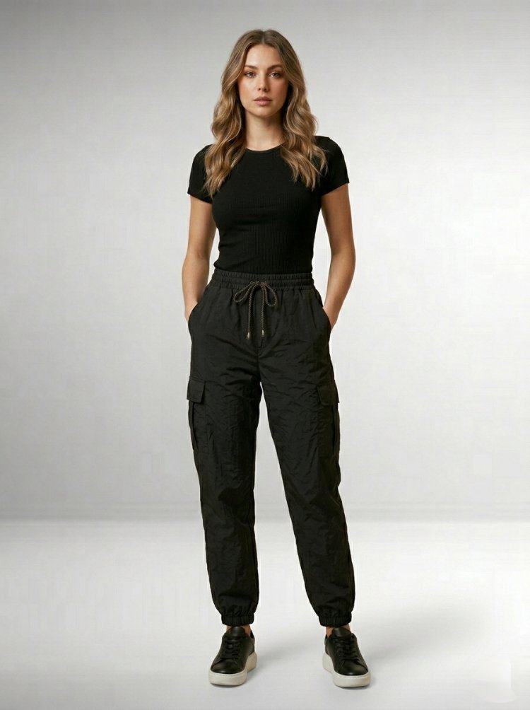 Siyah Paraşüt Jogger Pantolon