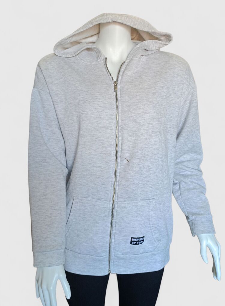 Gri Kapüşonlu Fermuarlı Sweatshirt