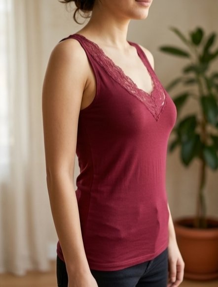 Dantel Detaylı Bordo Bluz/Atlet
