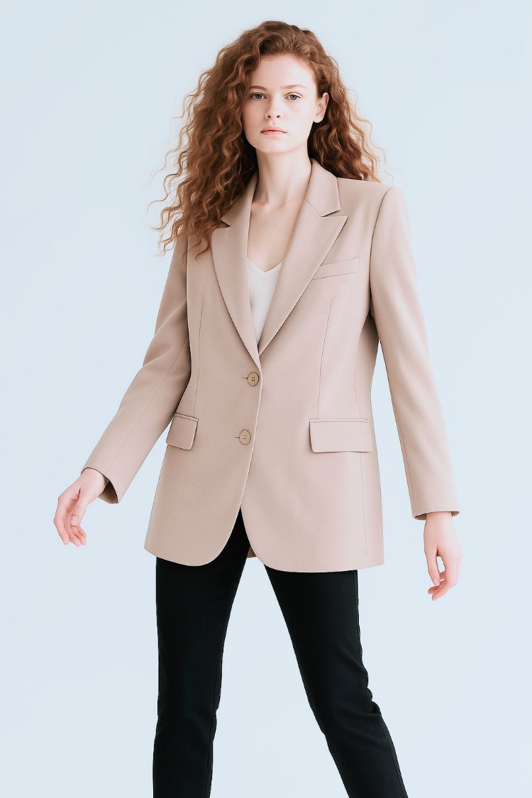 Kadın Düğmeli Midi Blazer Ceket