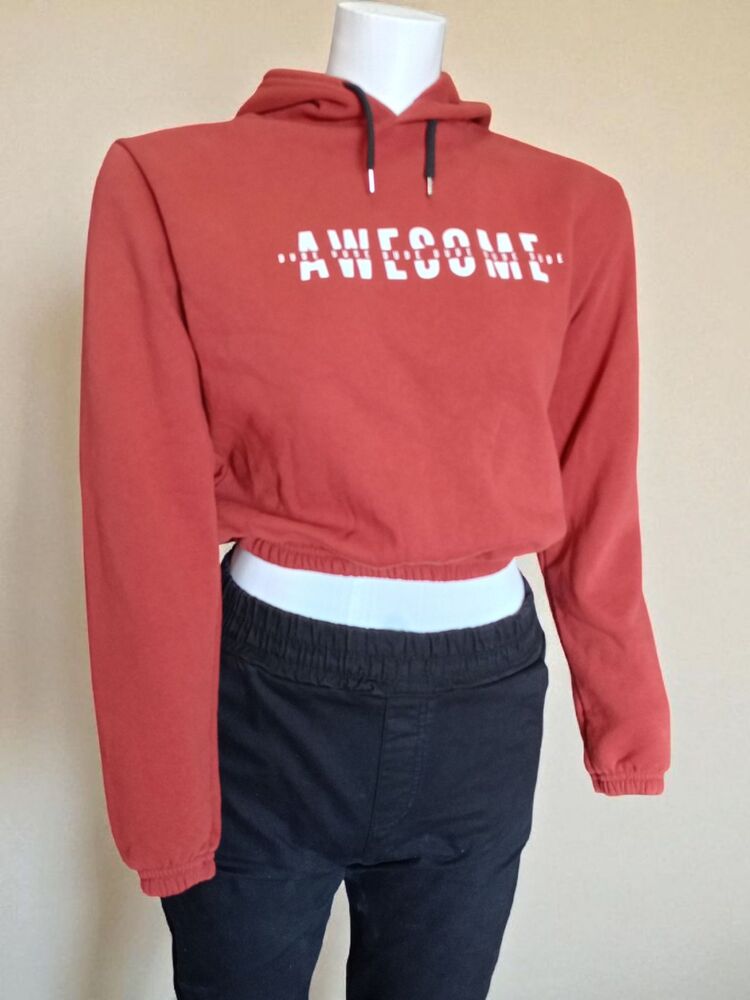 Baskılı Kapüşonlu Crop Sweatshirt