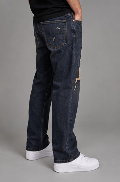 Rahat Kesim Yırtık Denim Jean 