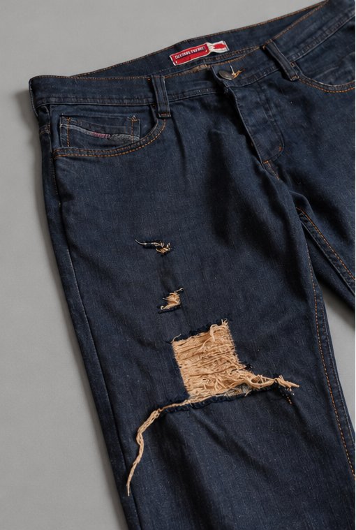 Rahat Kesim Yırtık Denim Jean 