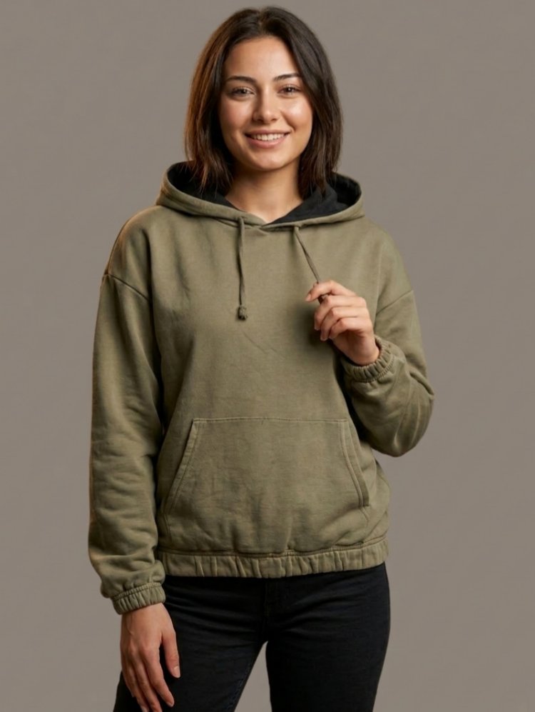 Haki Kapüşonlu Unisex Sweatshirt