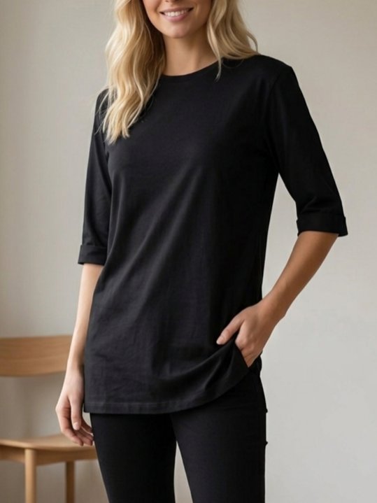 Siyah Basic Uzun T-Shirt