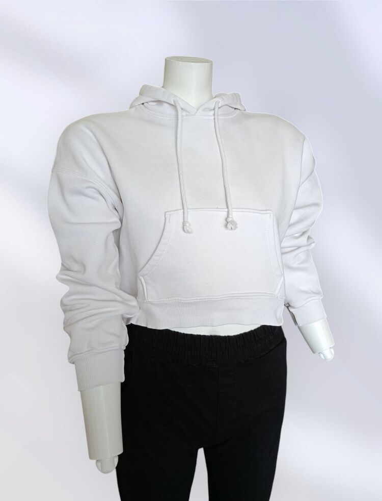 Kapüşonlu Beyaz Crop Sweatshirt
