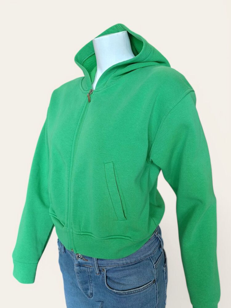 Kapüşonlu Fermuarlı Yeşil Sweatshirt