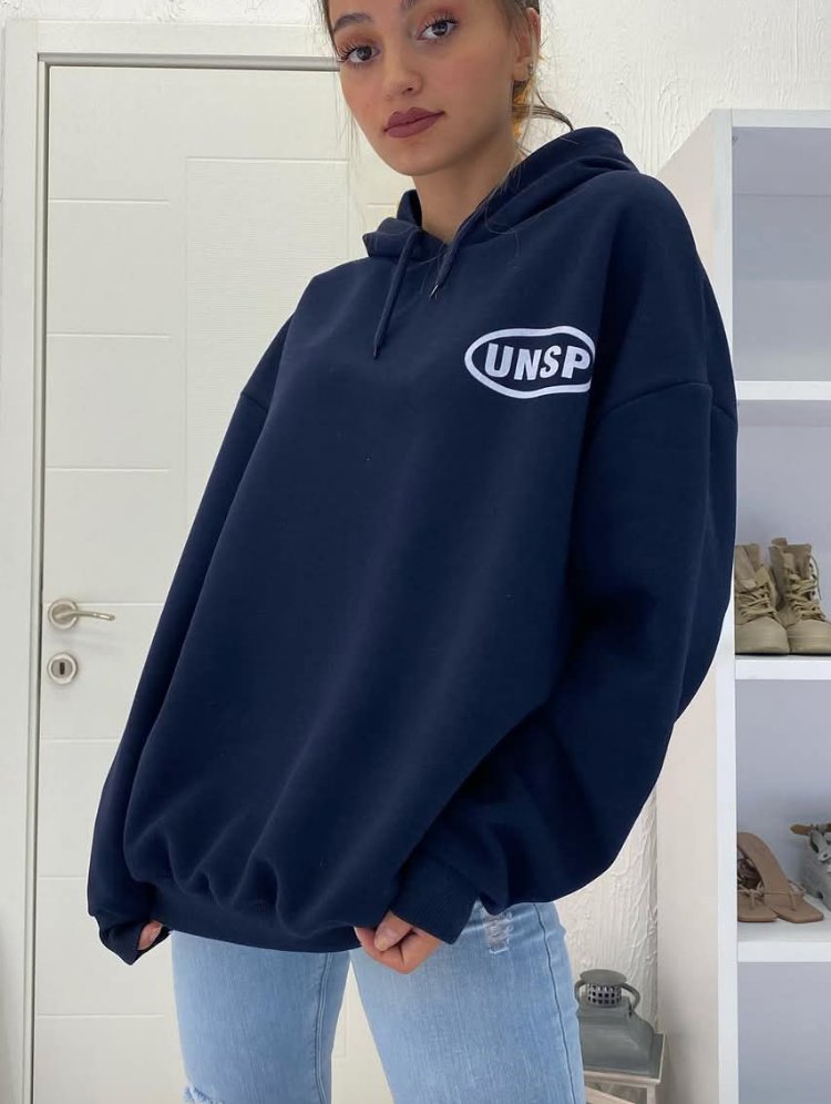 Oversize Baskılı Kapüşonlu Sweatshirt