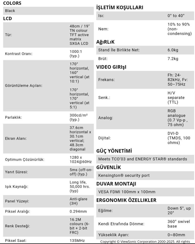 Viewsonic Vg930M-3 48cm/19 İnç Monitör