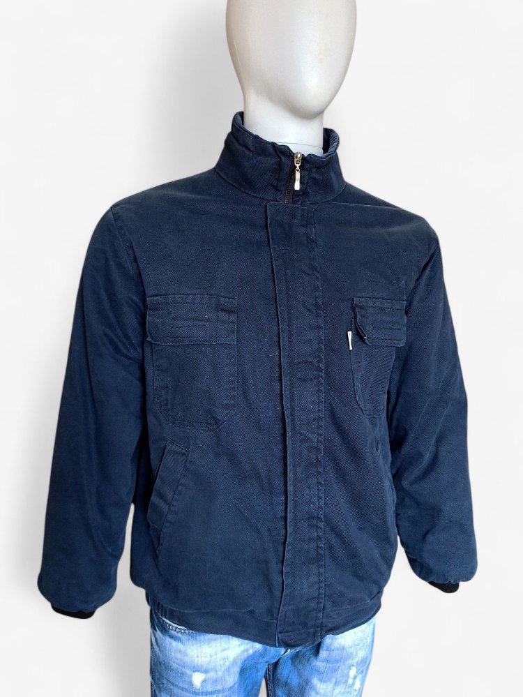 Vintage Lacivert Fermuarlı Kalın Denim Mont