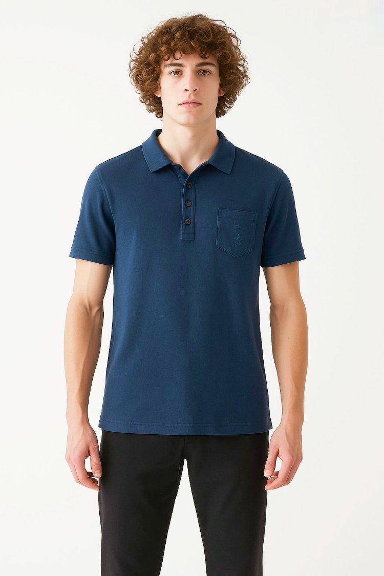 Lacivert Polo Yaka Unisex T-shirt
