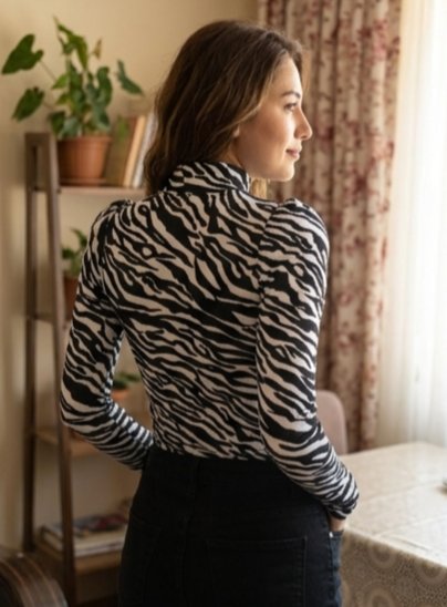 Zebra Desenli Yarım Boğaz Body/Bluz