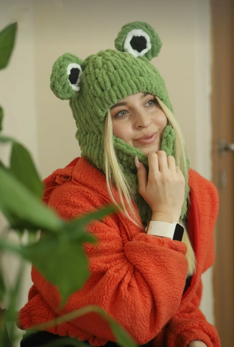 El Örgü Puffy Kurbağa Figürlü Balaklava