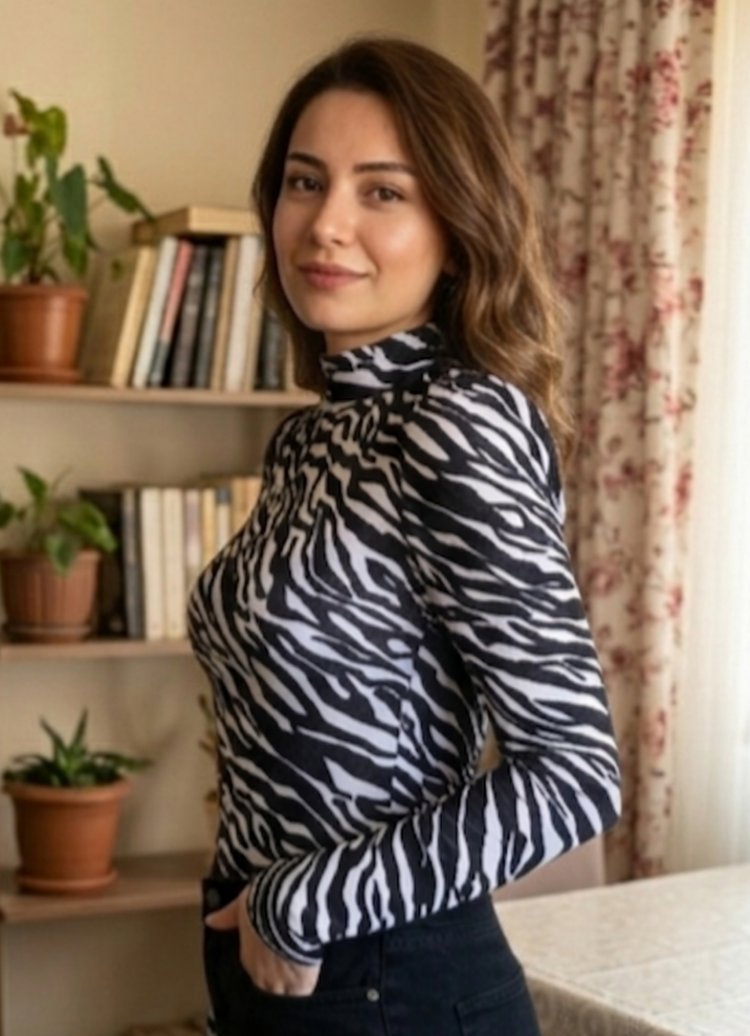 Zebra Desenli Yarım Boğaz Body/Bluz